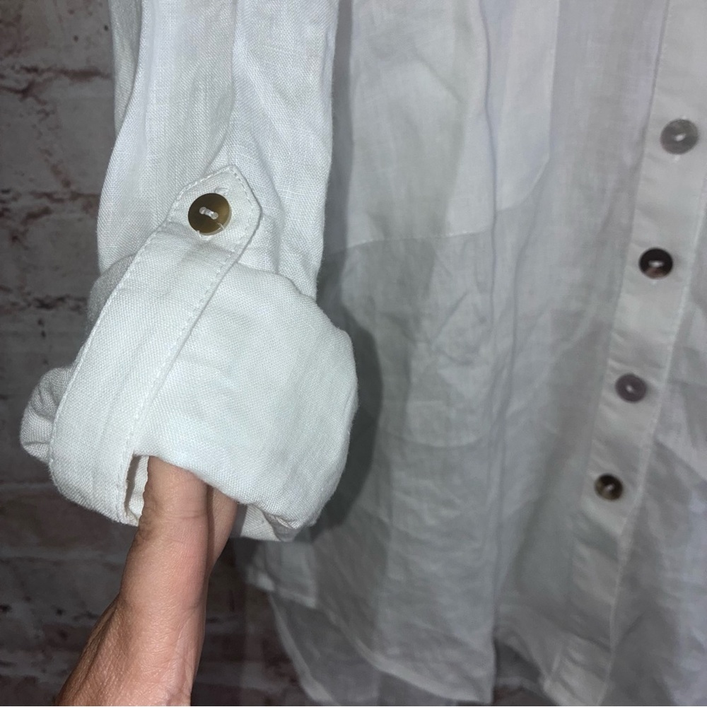 Azulu Linen Button Down Shirt in Pure White Size Small - Picture 4 of 7